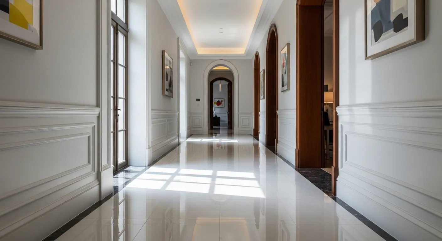 Ambiente com porcelanato amadeirado instalado